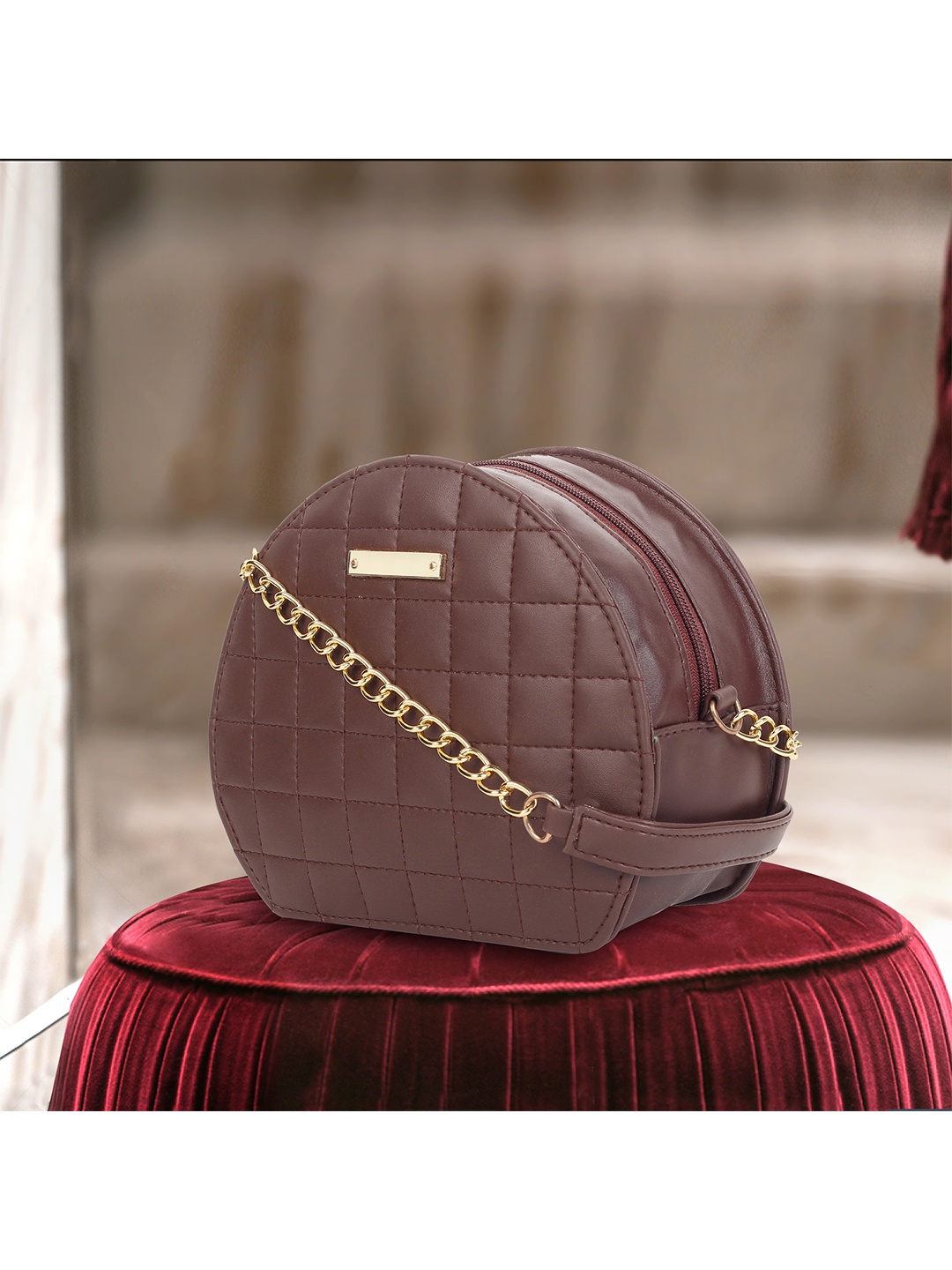 

AMYENCE Women Brown Quilted Sling Bag