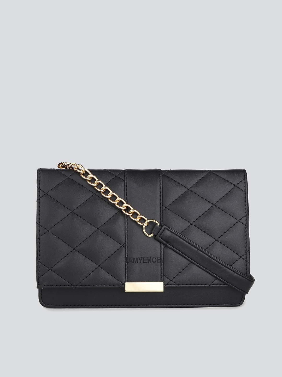 

AMYENCE Black Textured Structured Satchel with Quilted