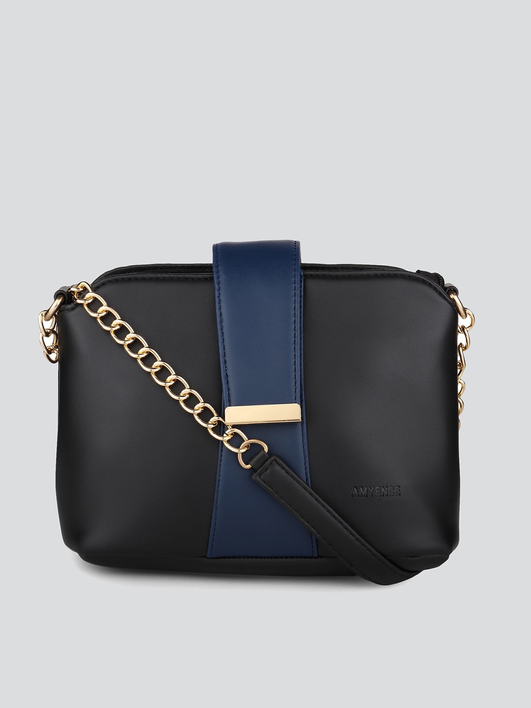 

AMYENCE Black Colourblocked Structured Sling Bag