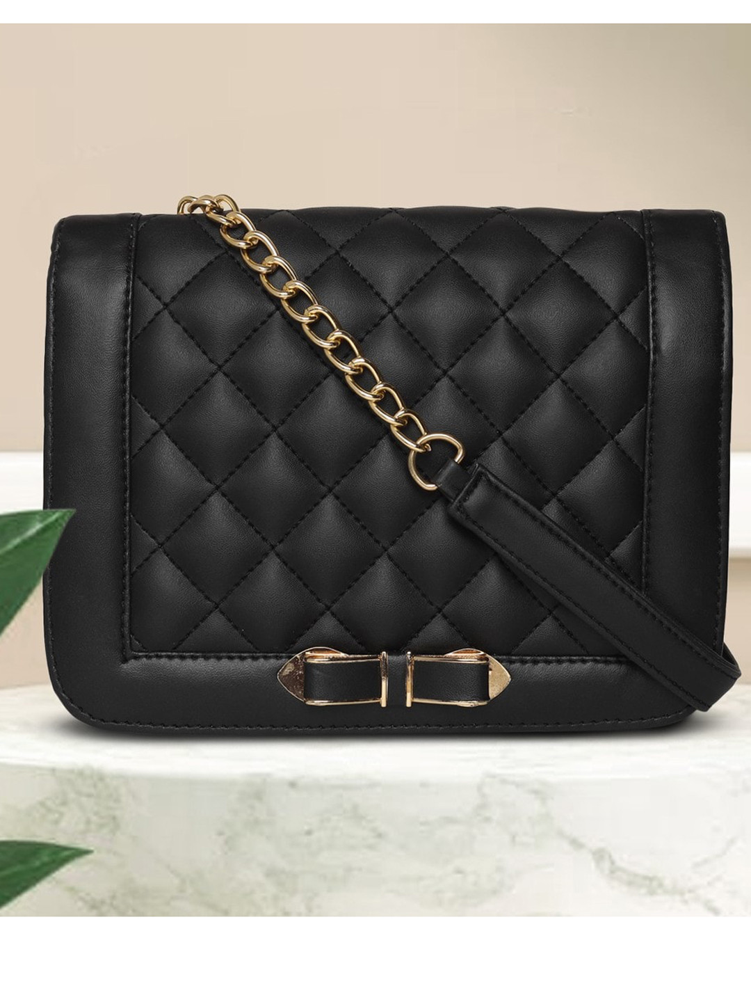 

AMYENCE Black Structured Sling Bag with Quilted