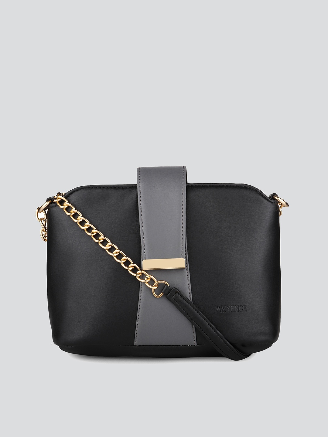 

AMYENCE Black Colourblocked Structured Sling Bag