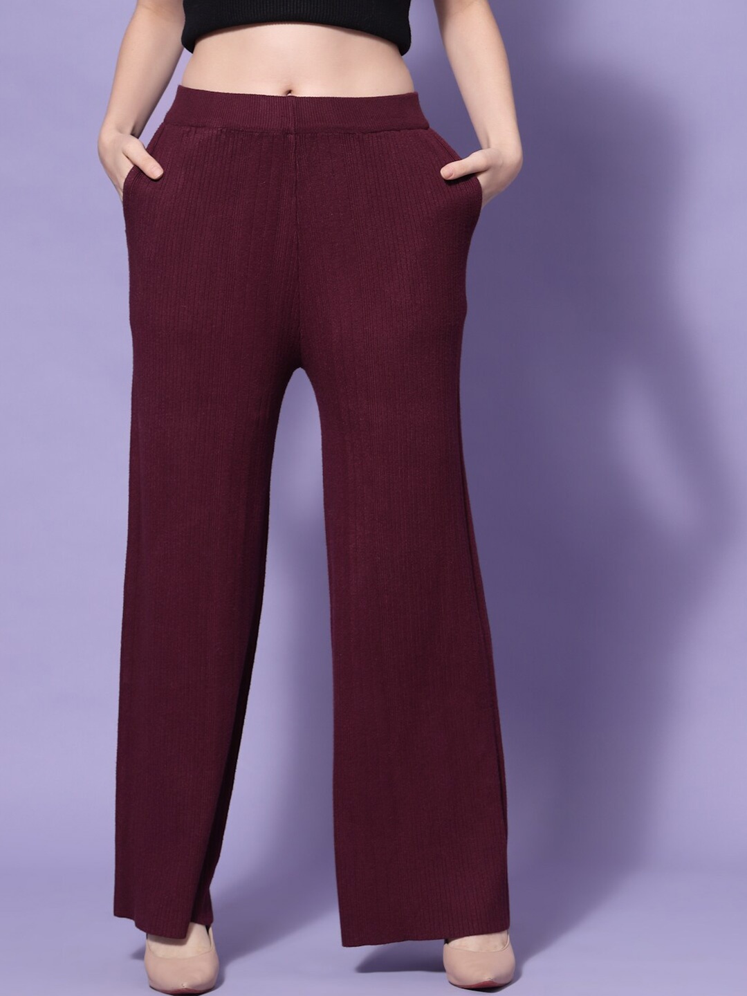 

Mafadeny Women Maroon Knitted Palazzos