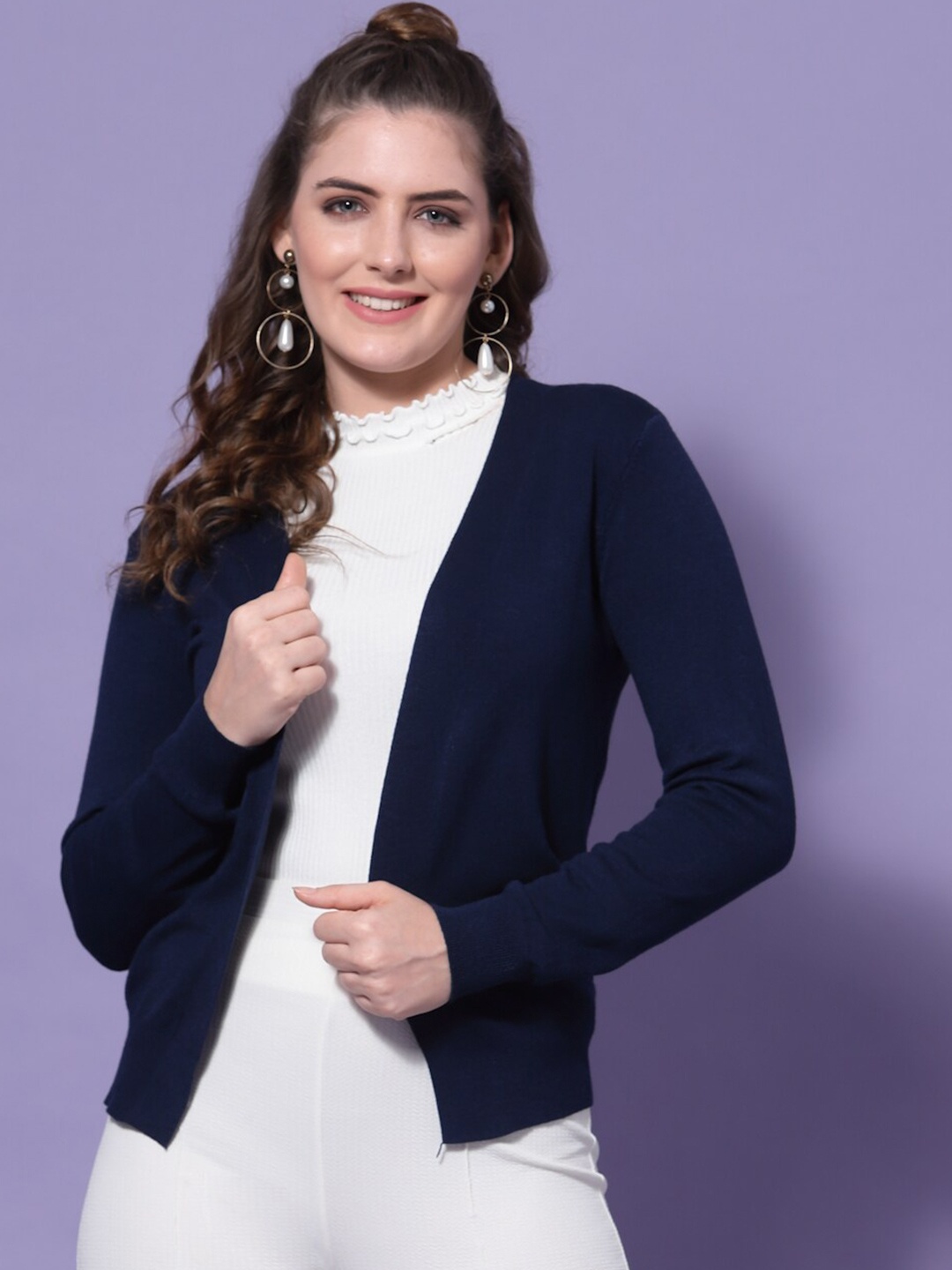 

Mafadeny Women Navy Blue Shrug