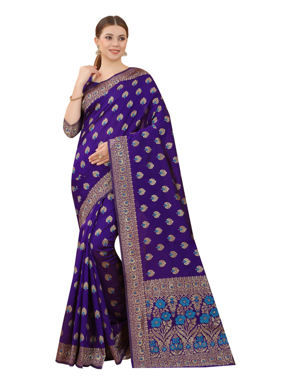 

MOKSHA DESIGNS Purple & Blue Woven Design Zari Pure Silk Banarasi Saree