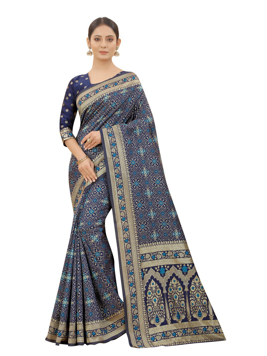 

MOKSHA DESIGNS Grey & Gold-Toned Woven Design Zari Pure Silk Banarasi Saree