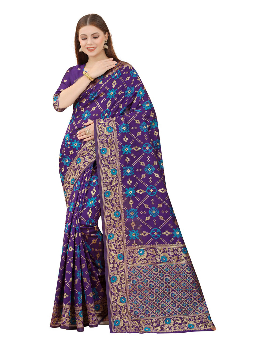 

MOKSHA DESIGNS Purple & Blue Woven Design Zari Pure Silk Banarasi Saree