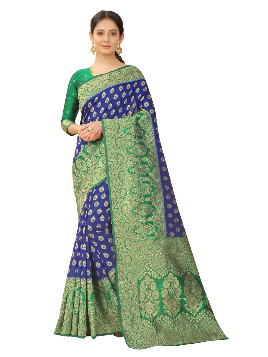 

MOKSHA DESIGNS Purple & Green Woven Design Zari Pure Silk Banarasi Saree