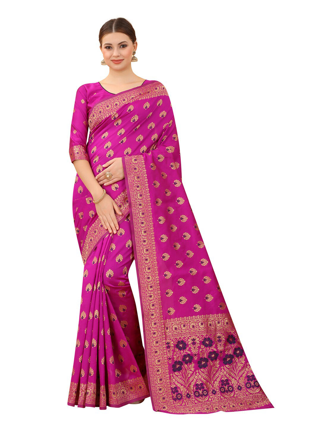 

MOKSHA DESIGNS Pink & Blue Woven Design Zari Pure Silk Banarasi Saree