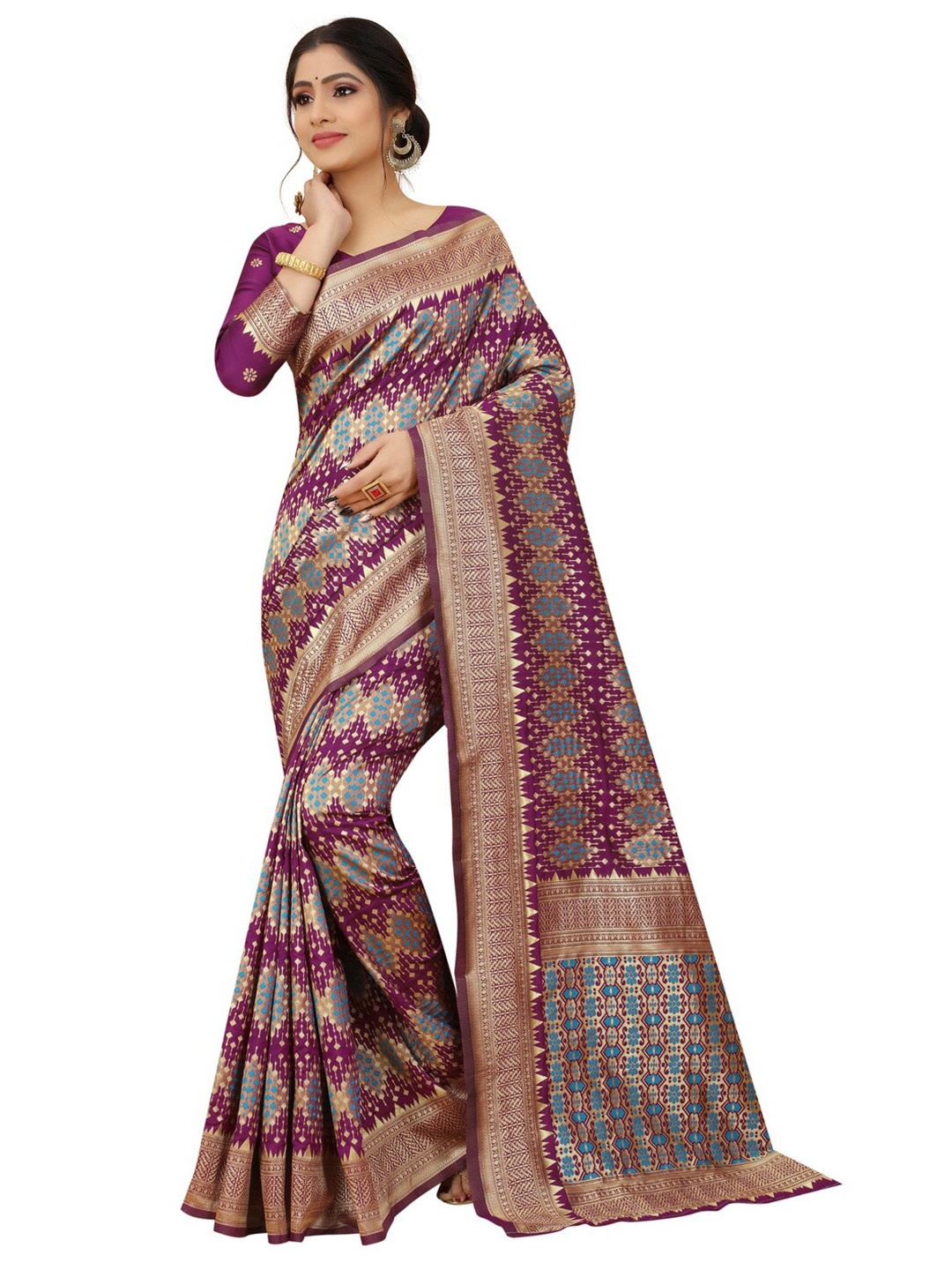 

MOKSHA DESIGNS Burgundy & Blue Woven Design Zari Pure Silk Banarasi Saree