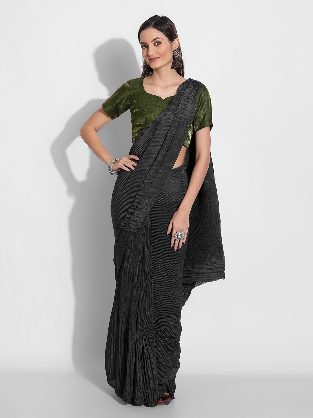 

Mitera Black Solid Fashion Art Silk Saree