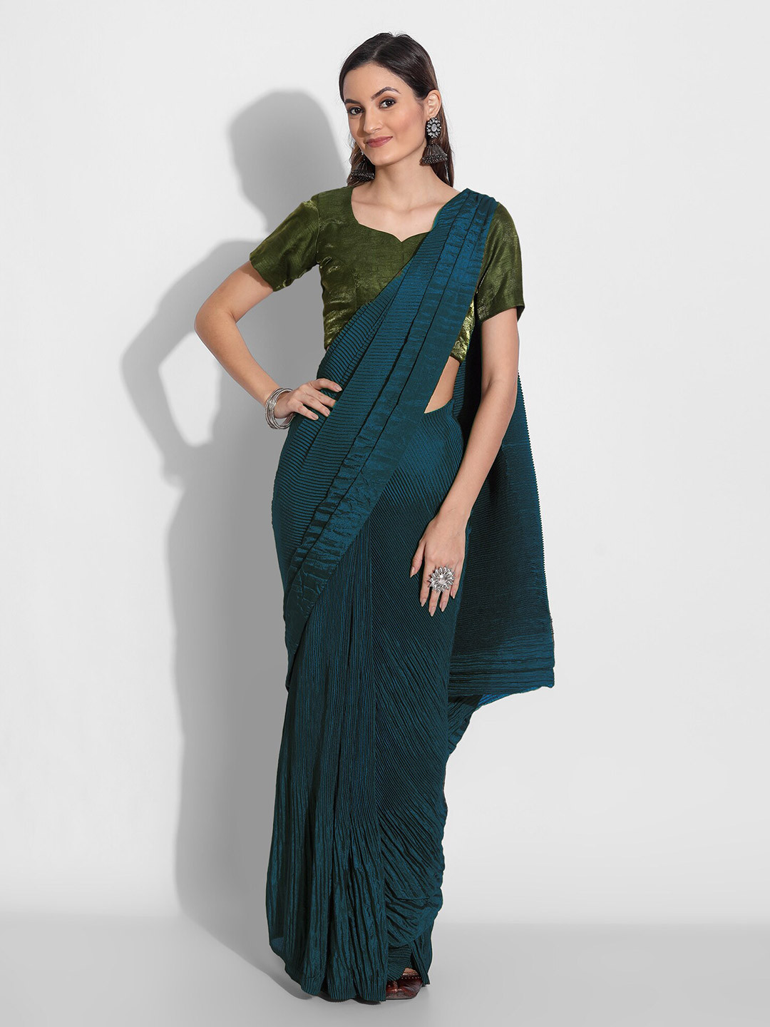 

Mitera Teal Blue Solid Art Silk Saree