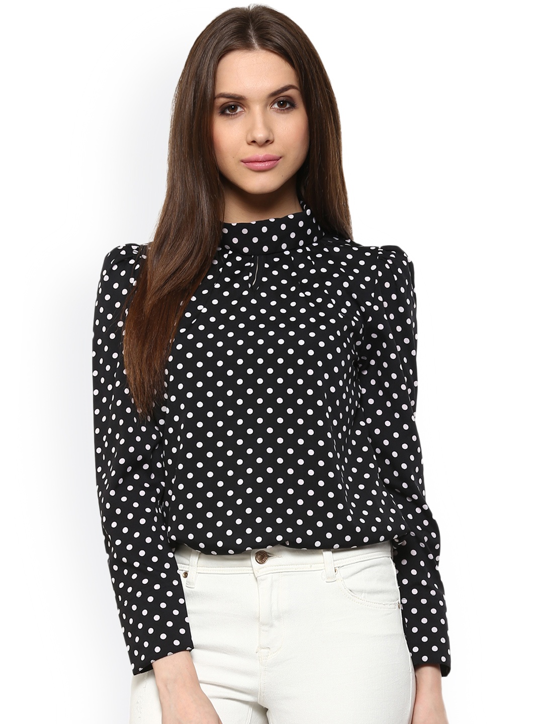 

La Zoire Women Black & White Polka Dot Printed Top