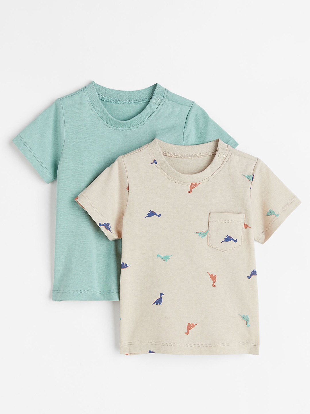 

H&M Boys Beige & Turquoise Blue 2-pack Cotton T-shirts