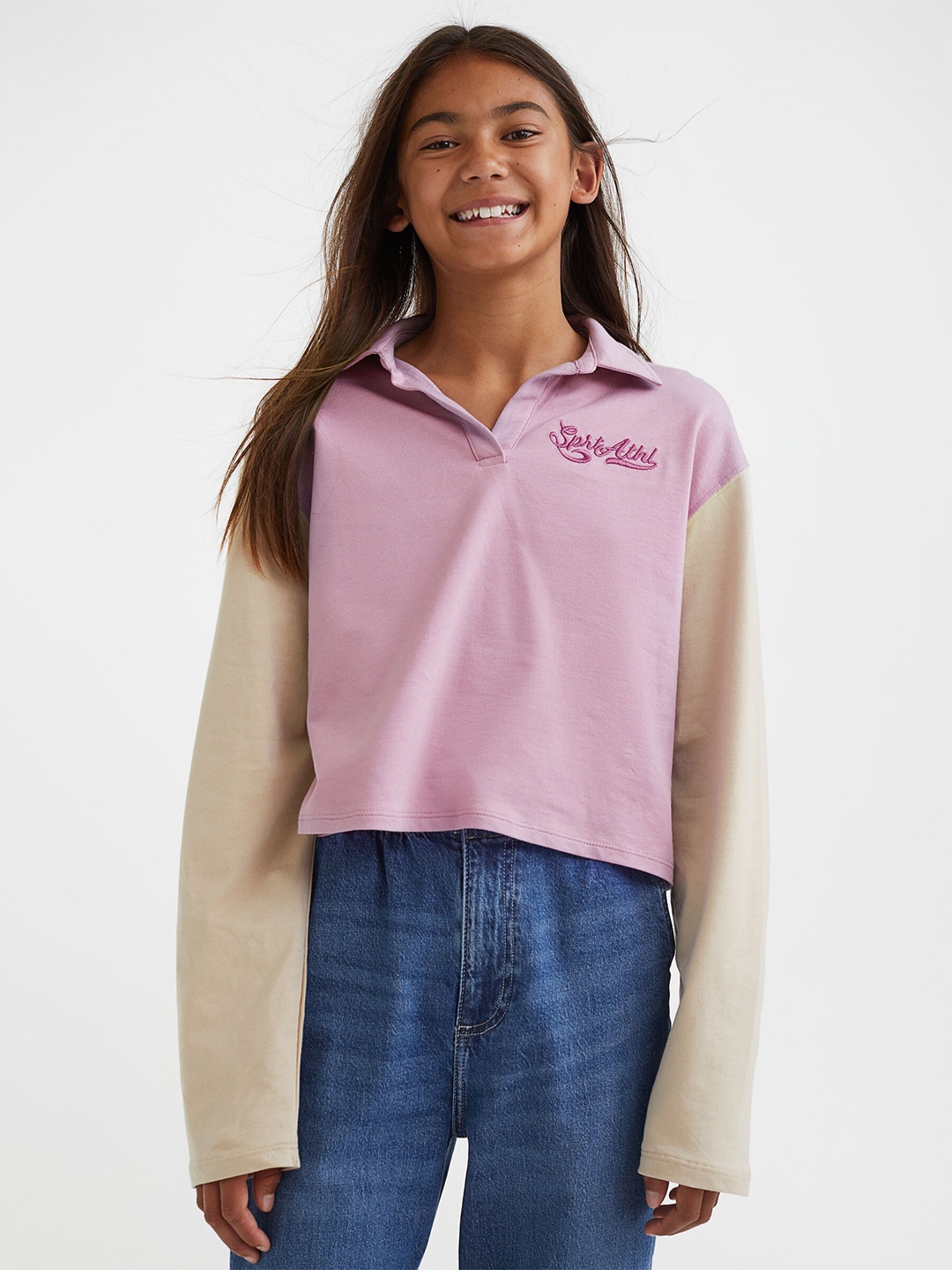 

H&M Girls Purple & Cream-Coloured Cotton Rugby Shirt