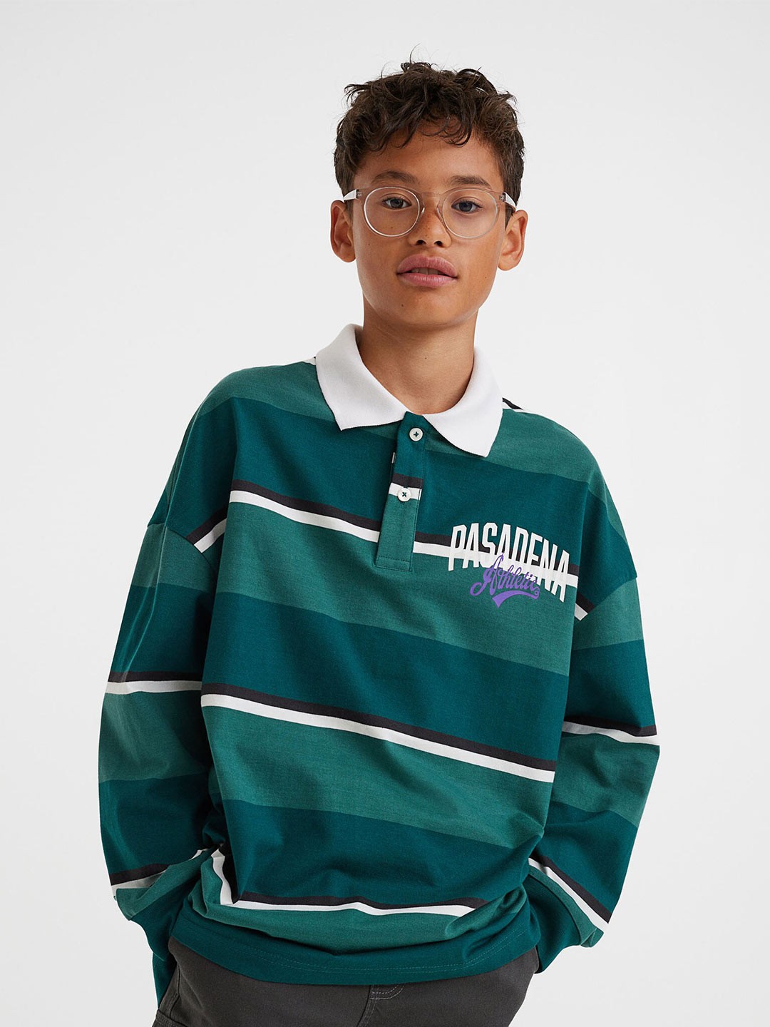 

H&M Green Printed Cotton Rugby Shirt