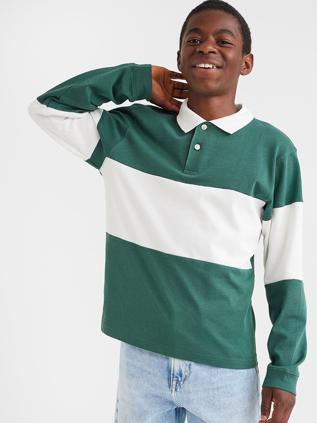 

H&M Green & White Boys Cotton Rugby Shirt