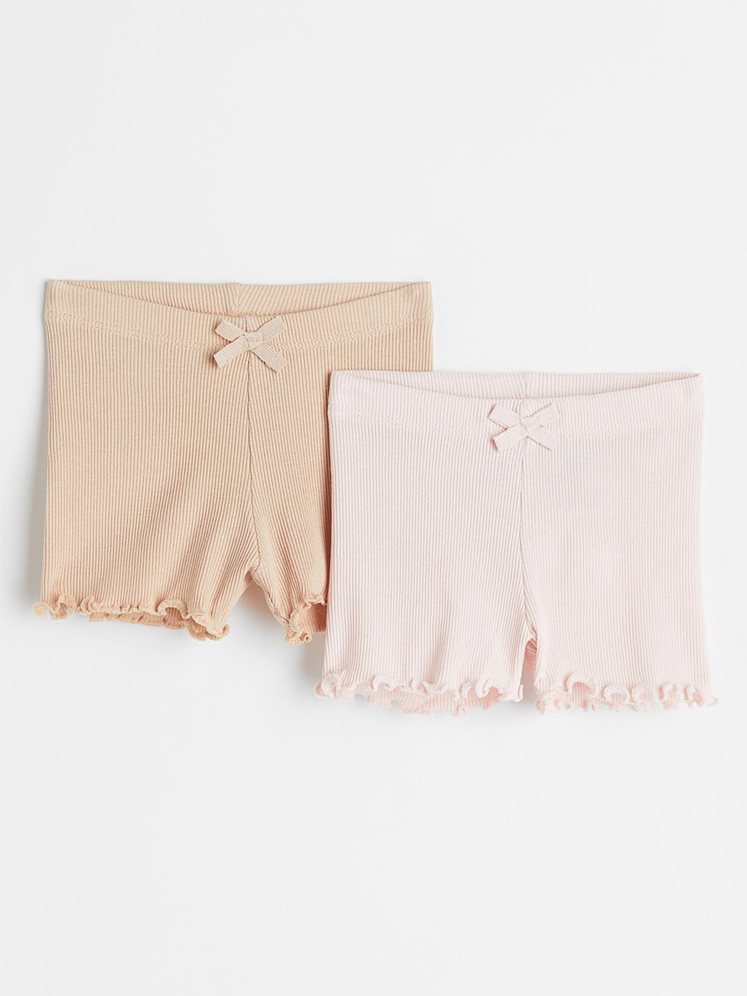 

H&M Girls Beige & Pink 2-Pack Ribbed Shorts