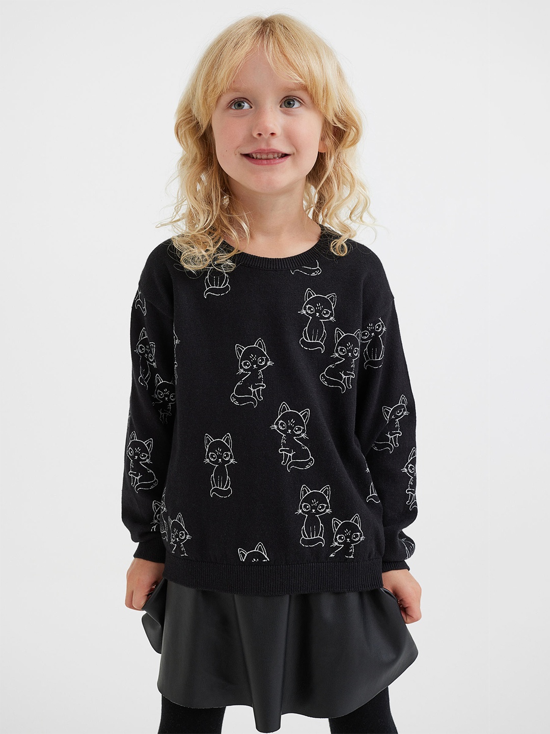 

H&M Girls Black Fine-Knit Cotton Jumper