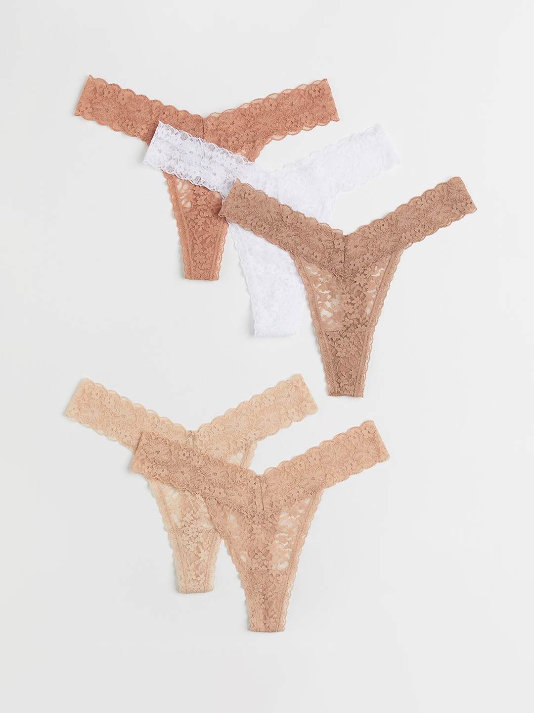 

H&M Women Beige & White 5-pack Lace Thong Briefs