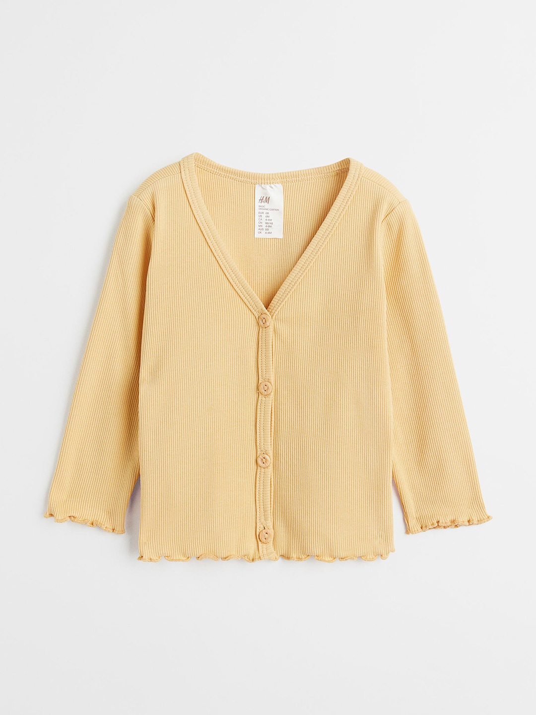 

H&M Girls Yellow Ribbed Cotton Cardigan