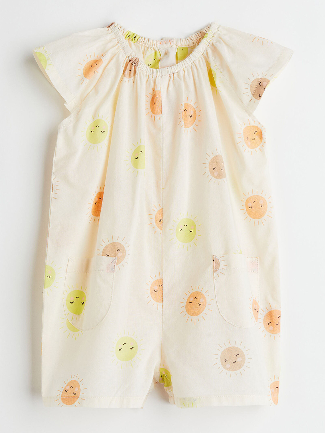 

H&M Girls Cream-Coloured & Yellow Printed Pure Cotton Romper