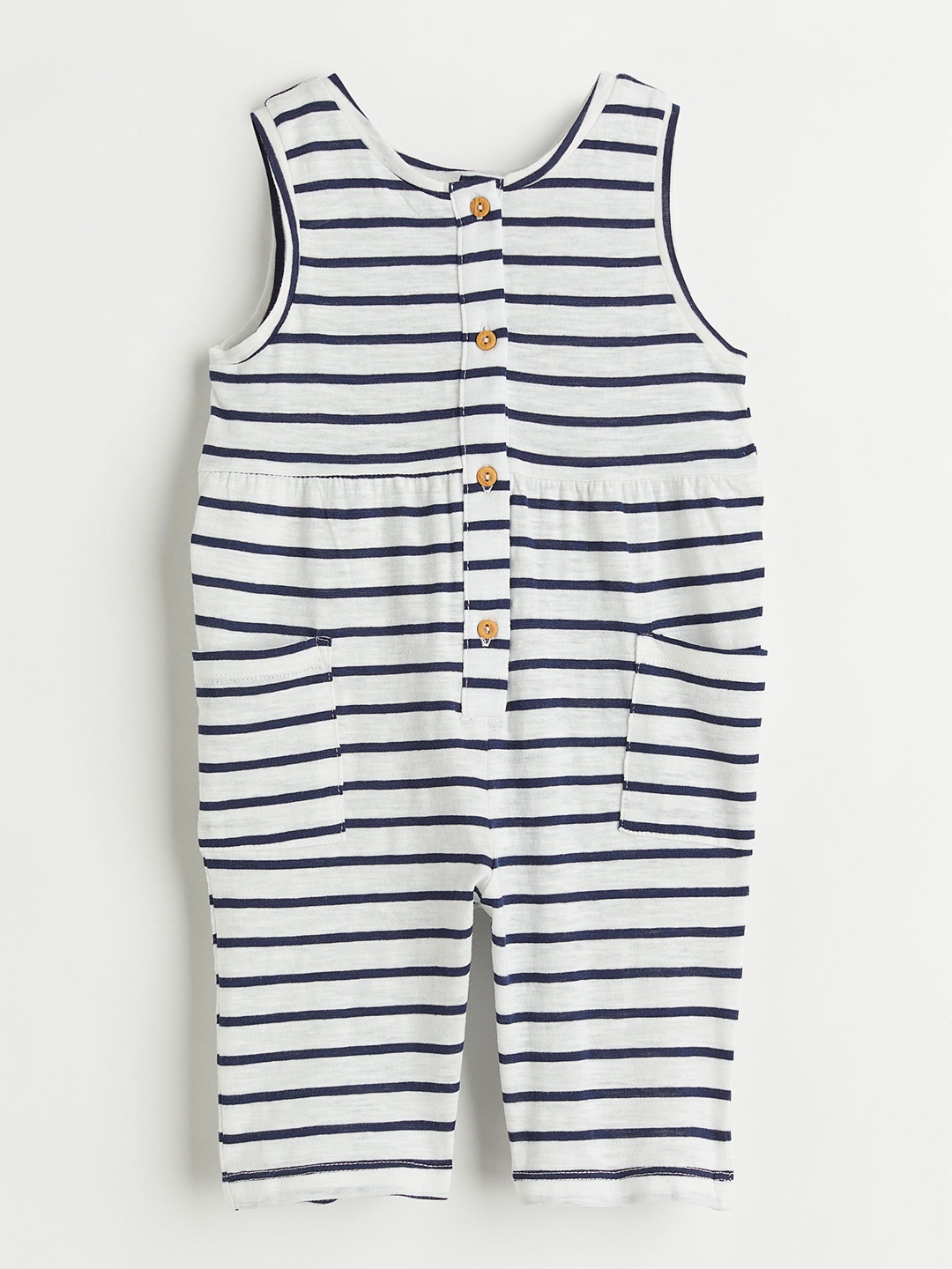 

H&M Girls White & Black Striped Pure Cotton Romper