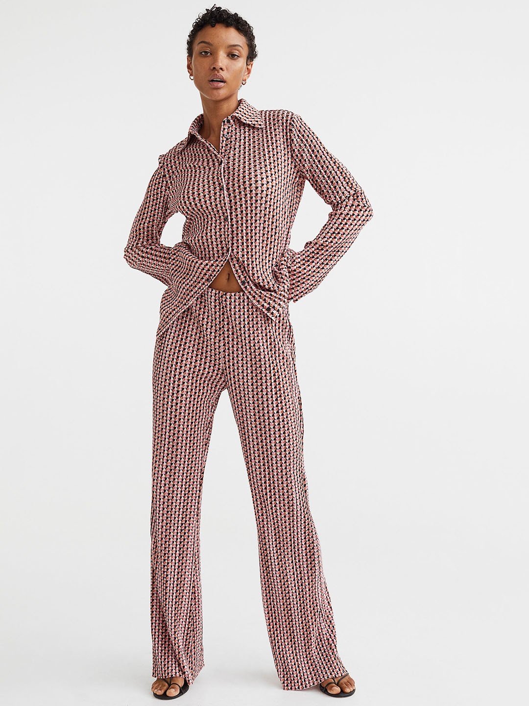 

H&M Women Pink Flared Textured Jersey Leggings