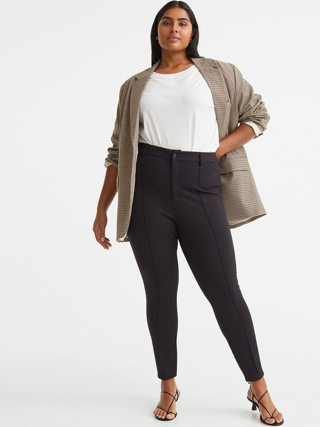 

H&M+ Women Crease-Front Leggings, Black