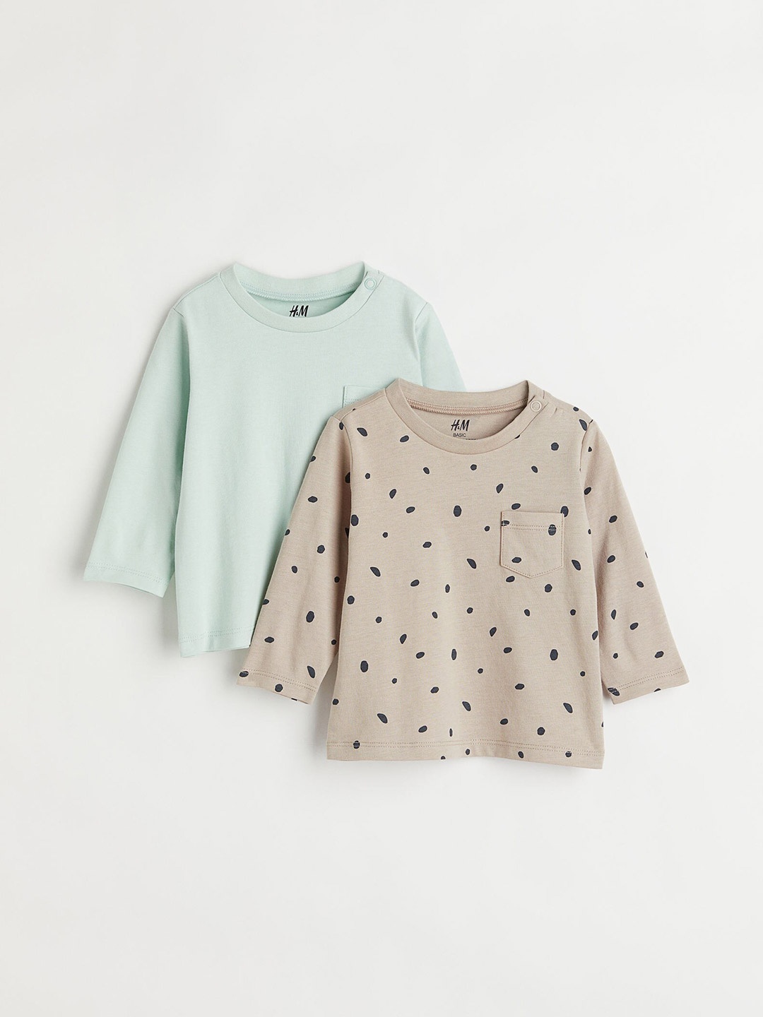 

H&M 2-pack Girls Printed Cotton Jersey Tops, Beige