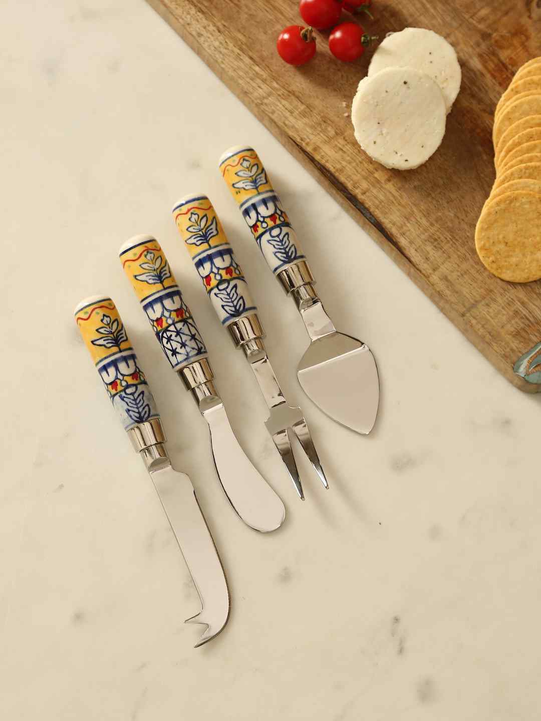 

Amoliconcepts Set Of 4 Hand Painted Cheese Knives Set, Blue