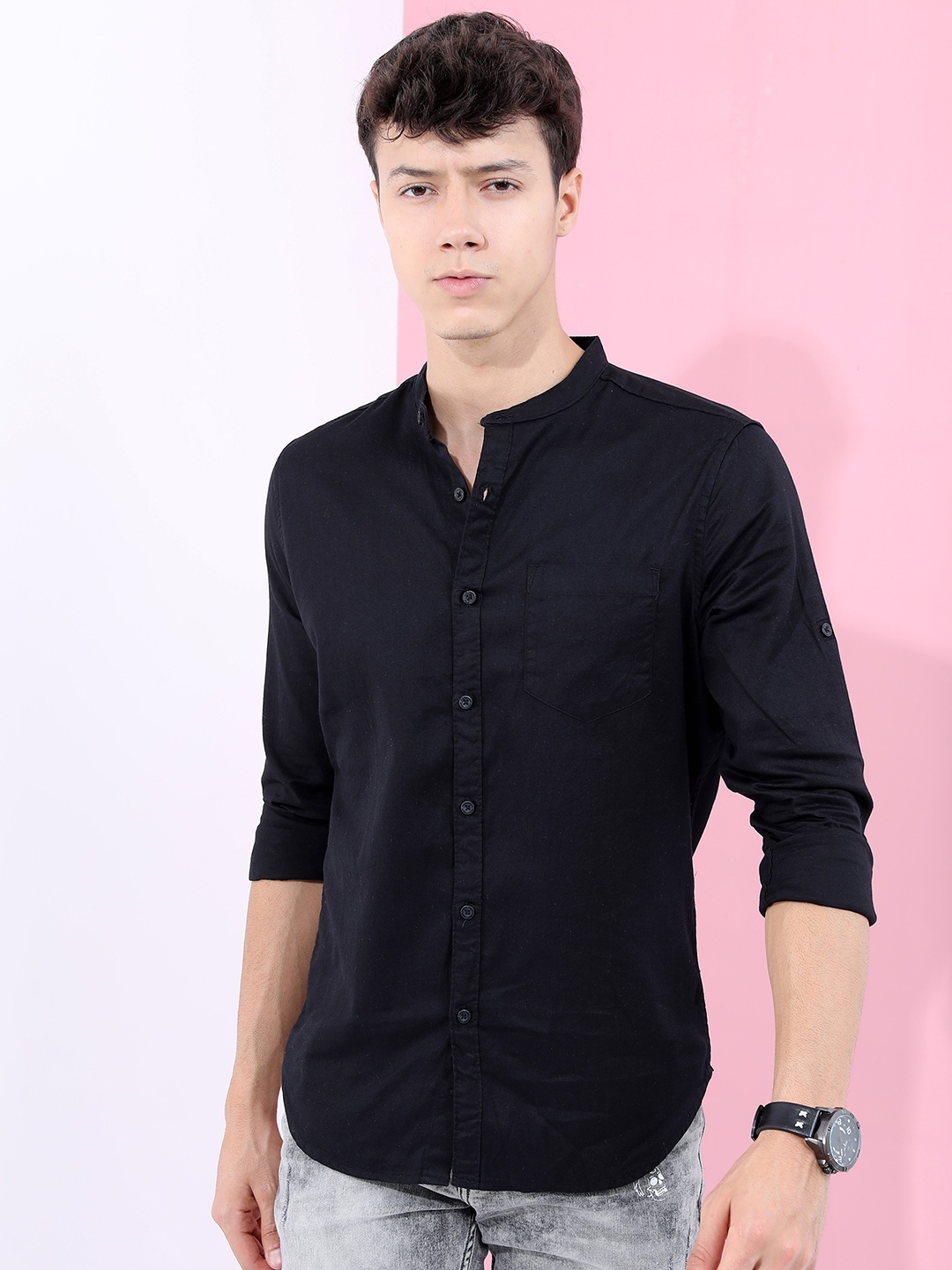 

HIGHLANDER Men Black Slim Fit Casual Shirt