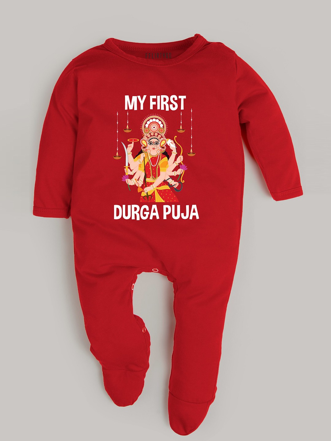 

FFLIRTYGO Unisex Kids Red & White Printed Basic Jumpsuit