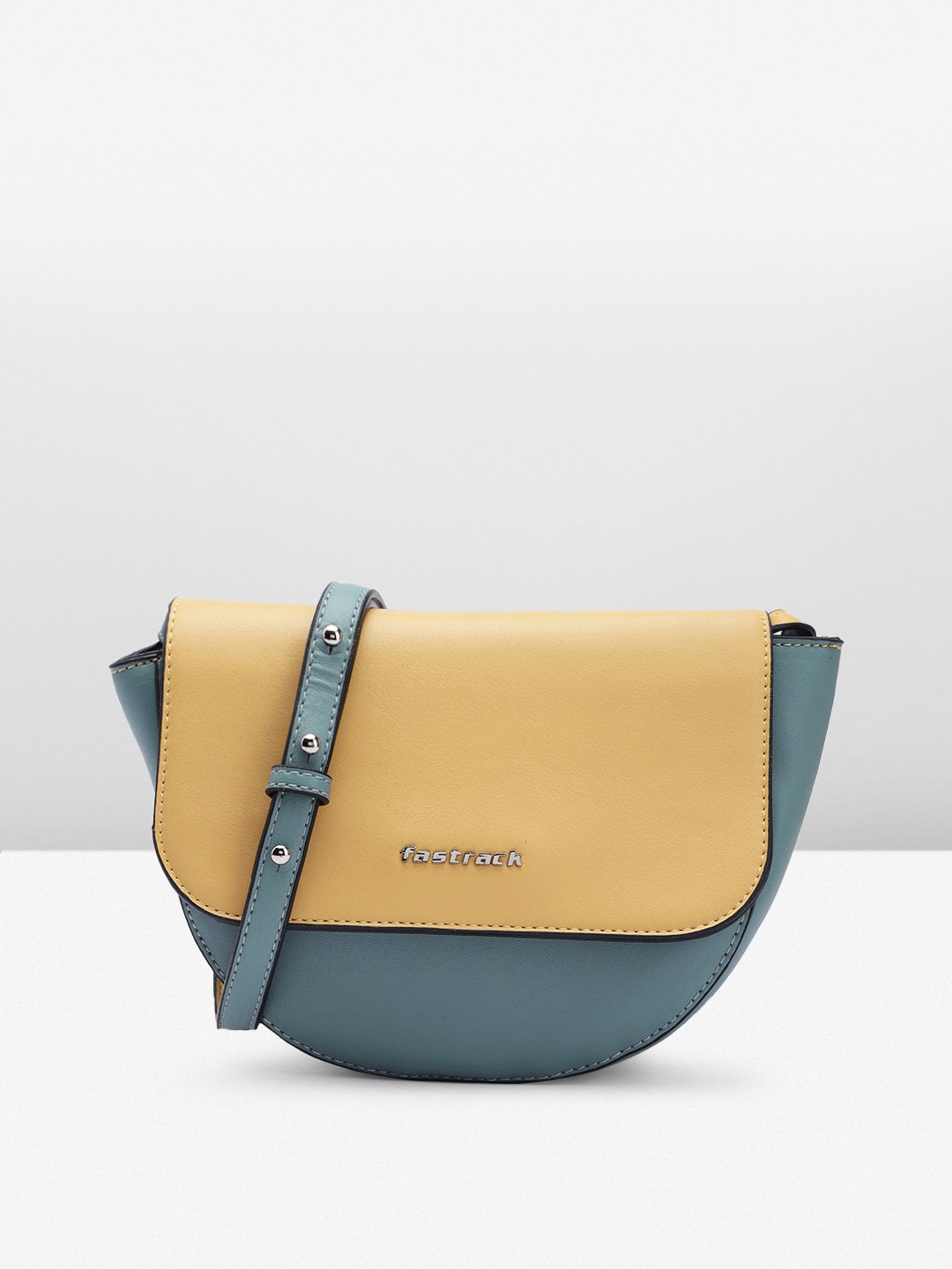 

Fastrack Colourblocked PU Half Moon Sling Bag, Blue