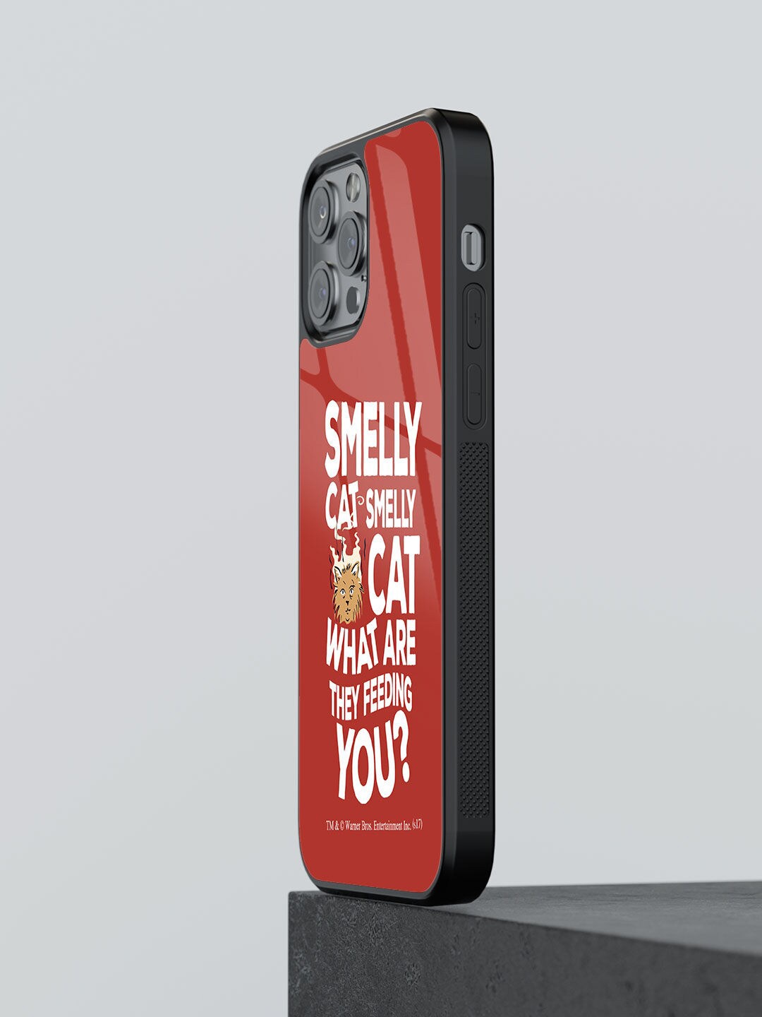 

macmerise Red & White Friends Smelly Cat Printed iPhone 12 Pro Glass Back Case