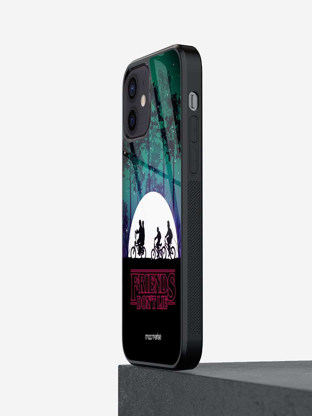 

macmerise Black Printed The Gang of Hawkins Glass iPhone 12 Mini Back Case