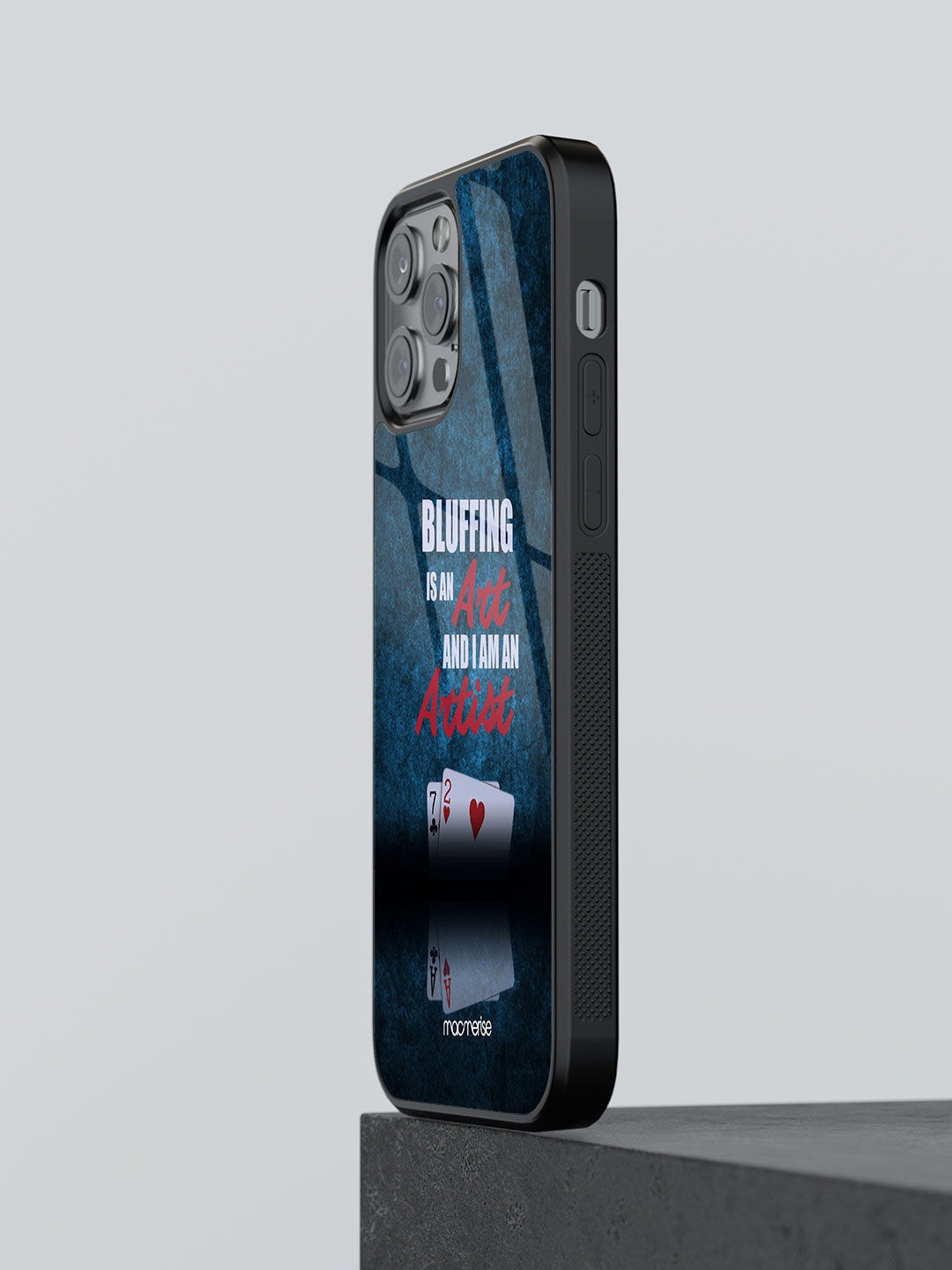 

macmerise Blue Printed Glass iPhone 13 Pro Max Back Case, Multi