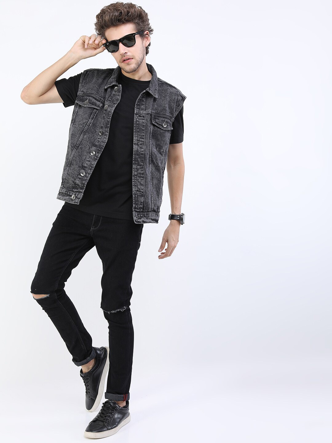 

LOCOMOTIVE Men Grey Sleeveless Denim Jacket