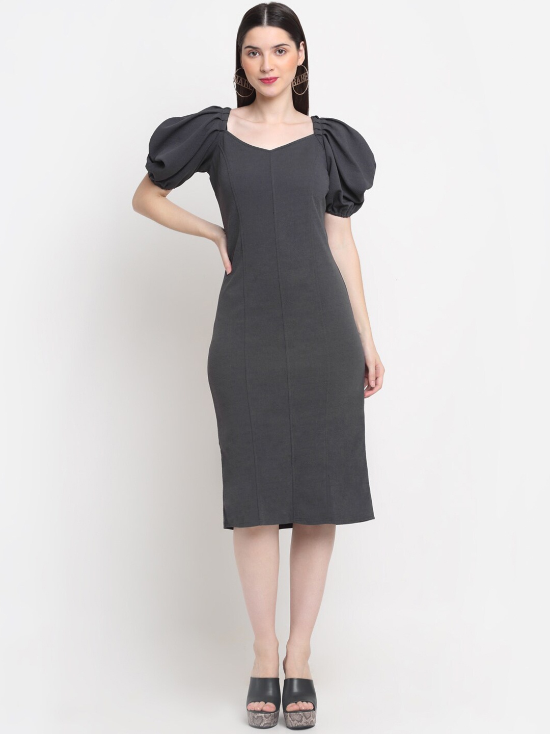 

BUY NEW TREND Grey Sheath Midi Dress