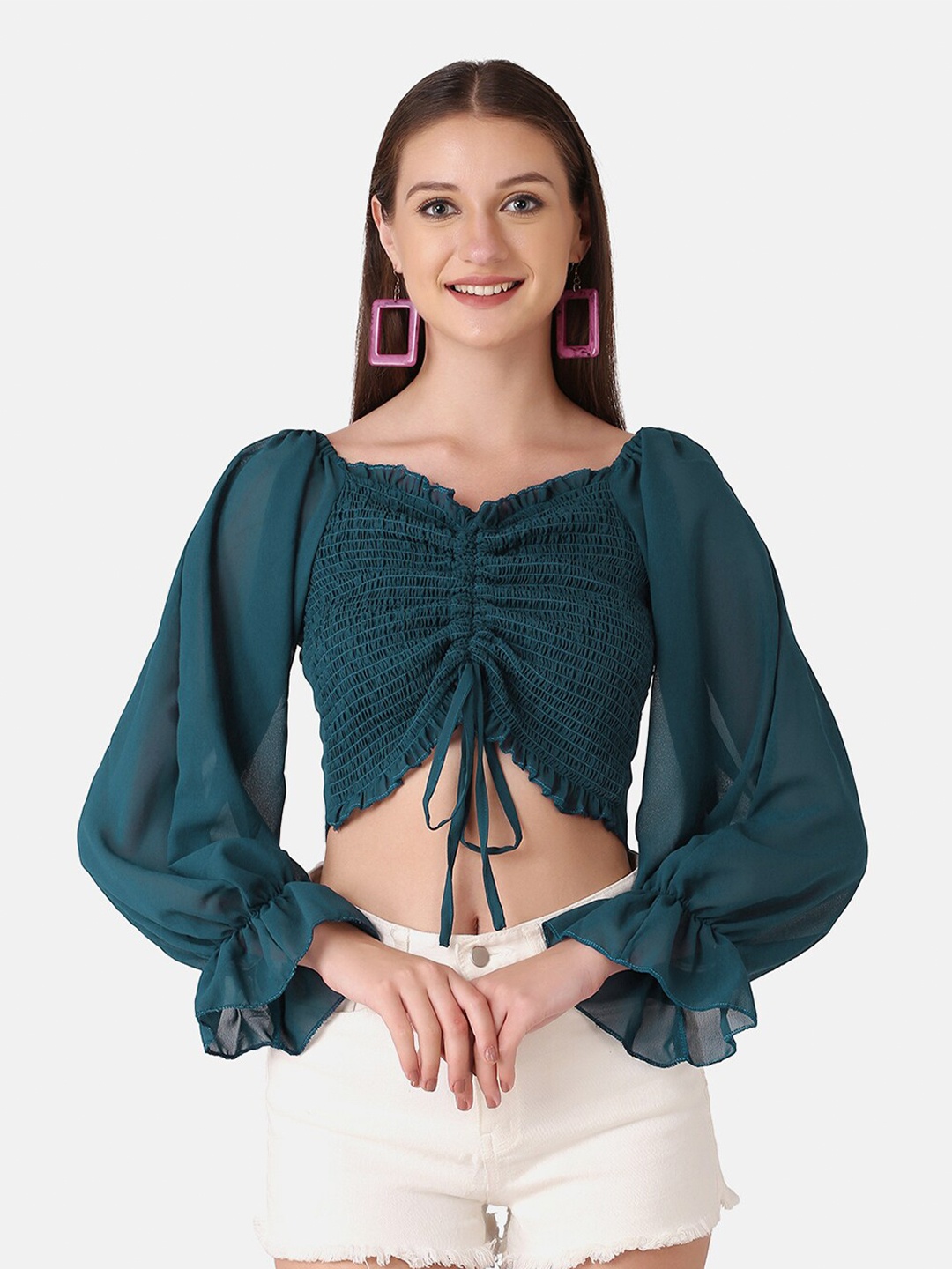 

BUY NEW TREND Women Green Georgette Top