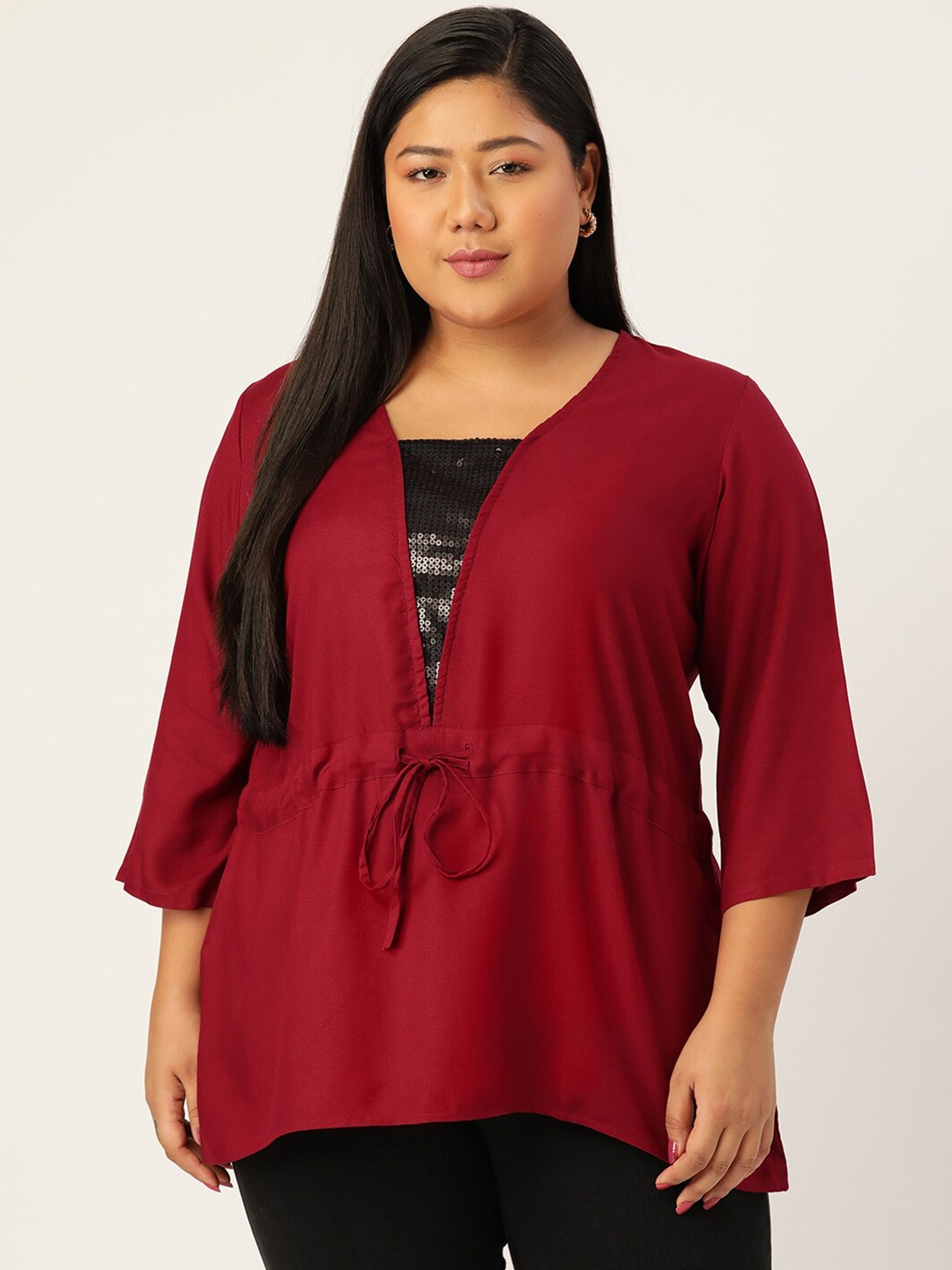

theRebelinme Plus Size Maroon Cinched Waist Top