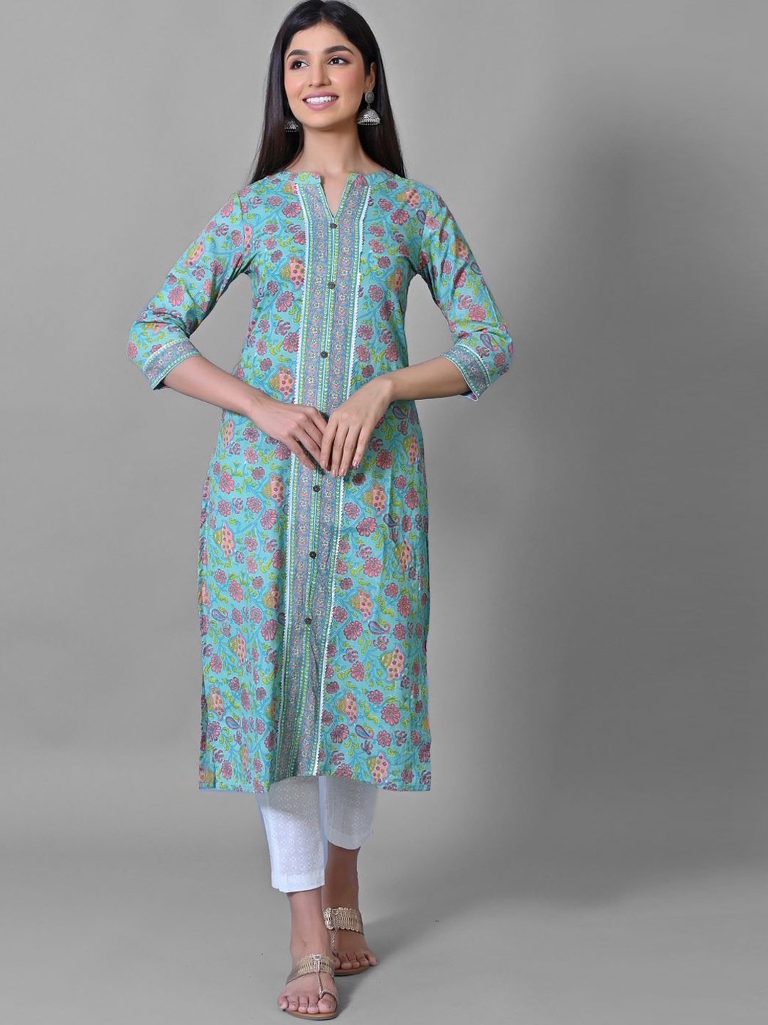 

PRAKRTEE Women Sea Green Floral Printed Kurta