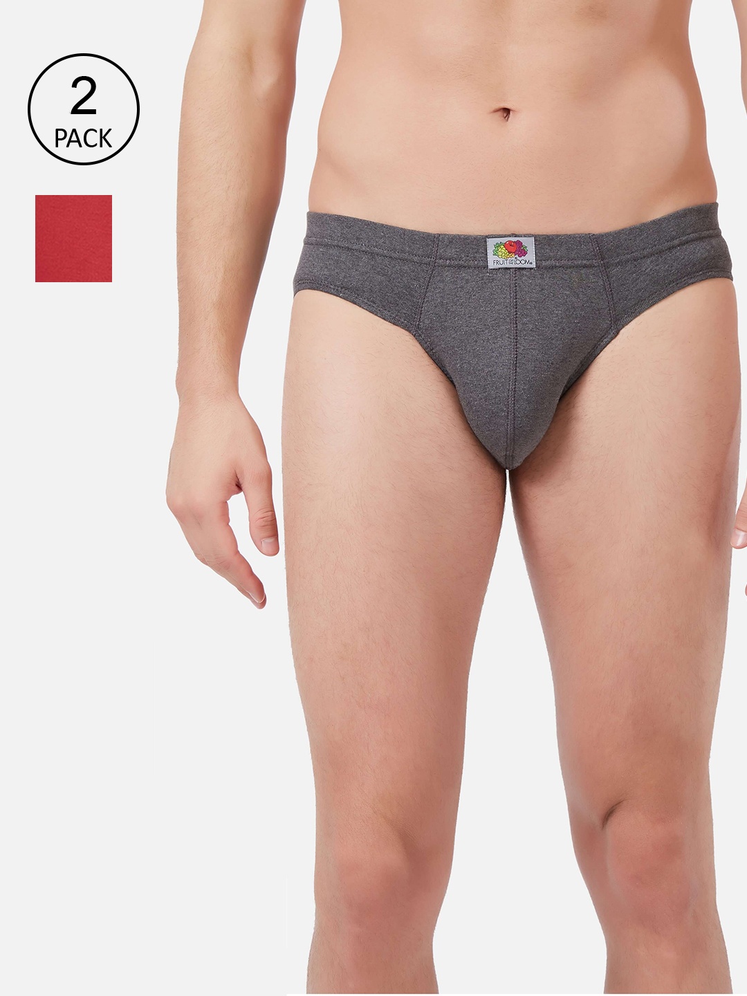 

Fruit of the loom Men Pack Of 2 Assorted Cotton Basic Briefs, Grey