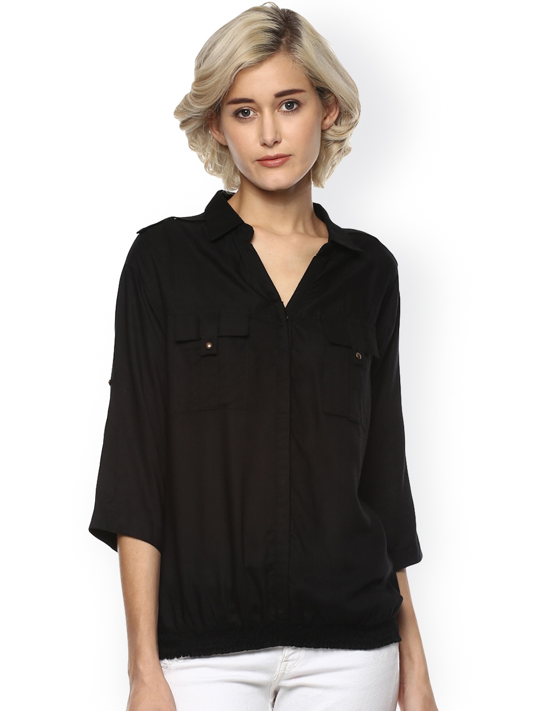 

Harpa Women Black Solid Shirt-Style Top