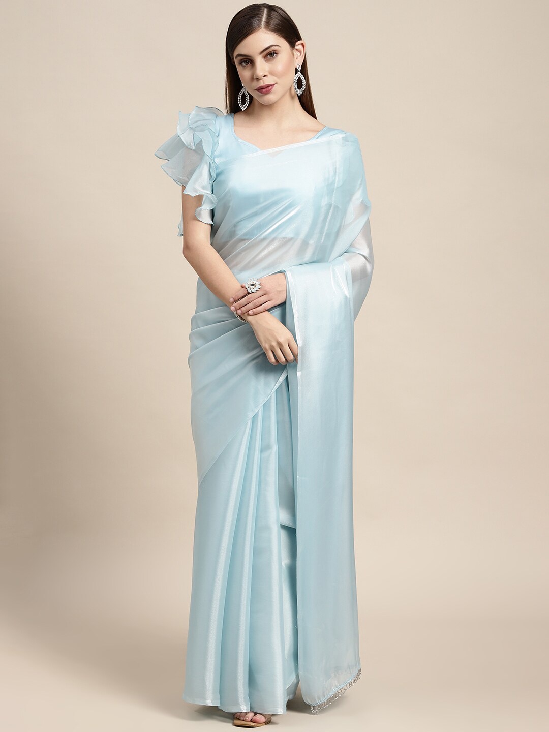 

AVANSHEE Blue Solid Tissue Saree