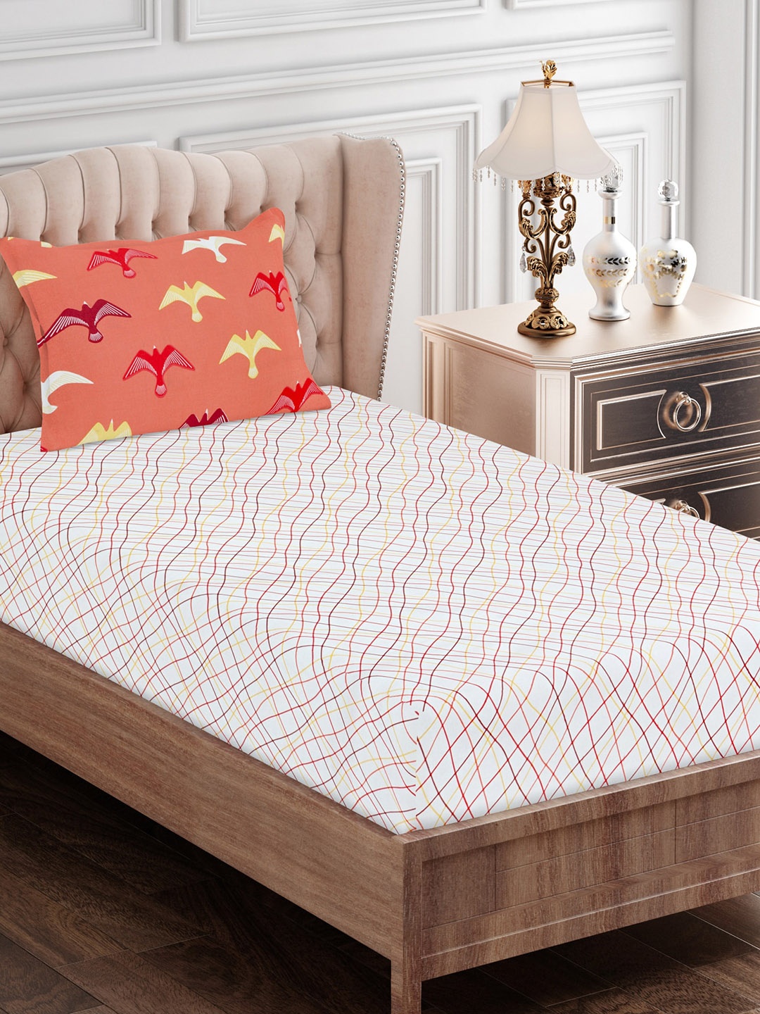 

SEJ by Nisha Gupta Red & Yellow 180 TC Single Bedsheet with 1 Pillow Covers