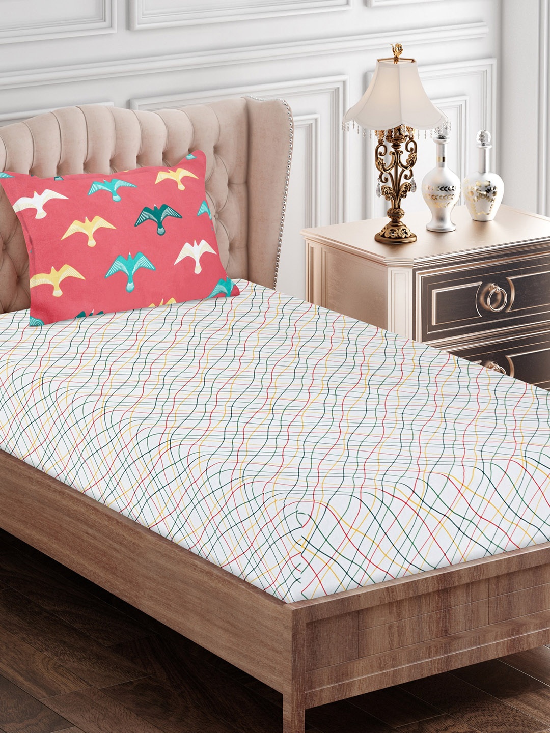 

SEJ by Nisha Gupta Green & Blue 180 TC Single Bedsheet with 1 Pillow Cover
