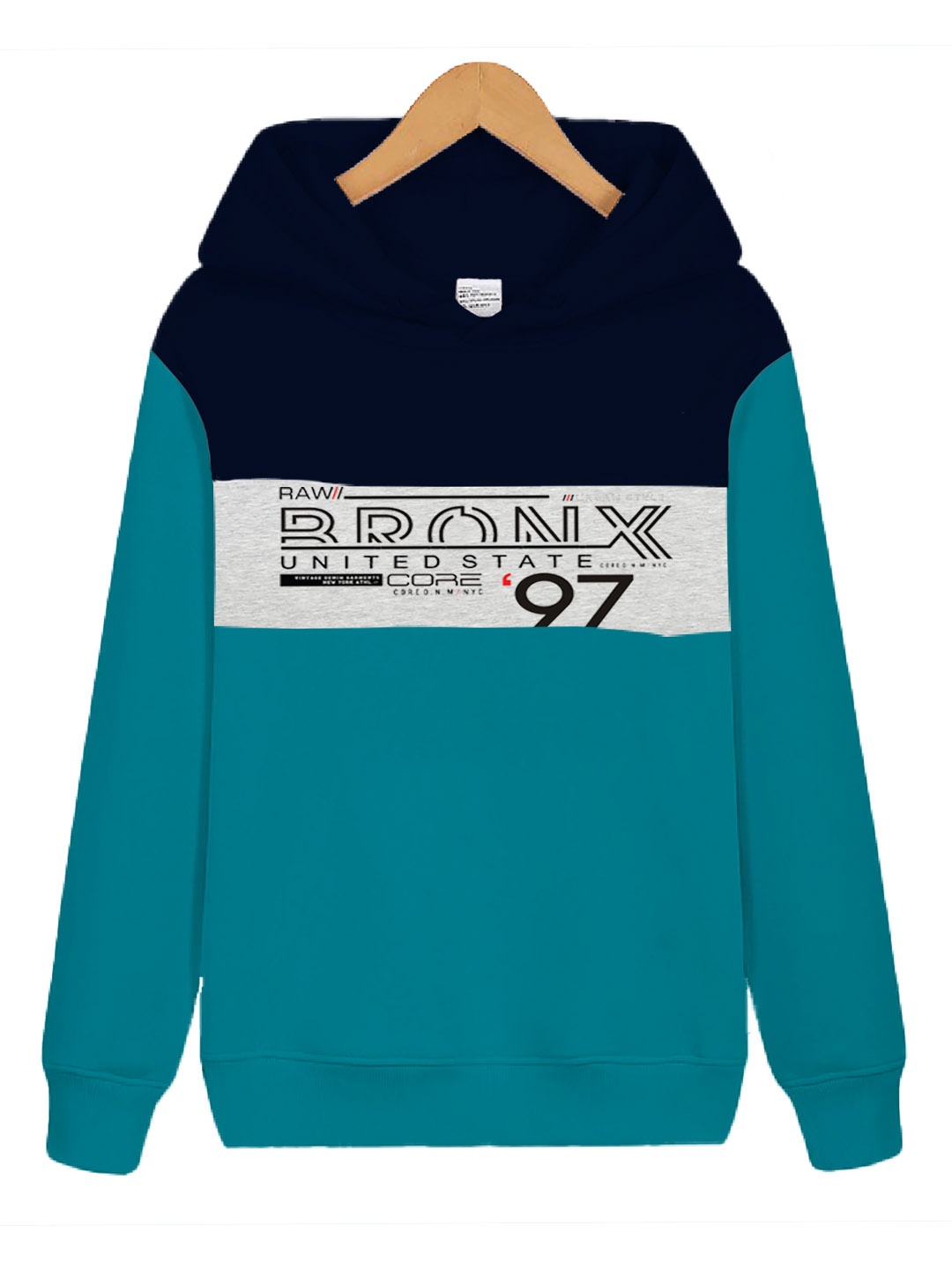 

KYDA KIDS Boys Teal Blue Printed Hooded Sweatshirt