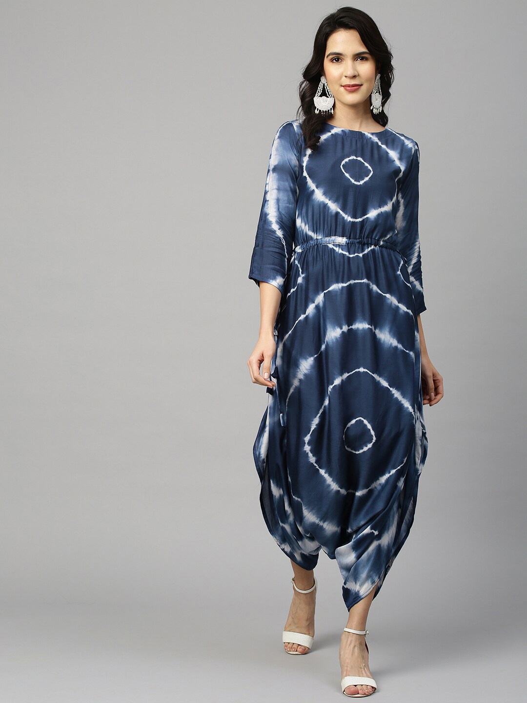 

FASHOR Blue & White Printed Basic Jumpsuit
