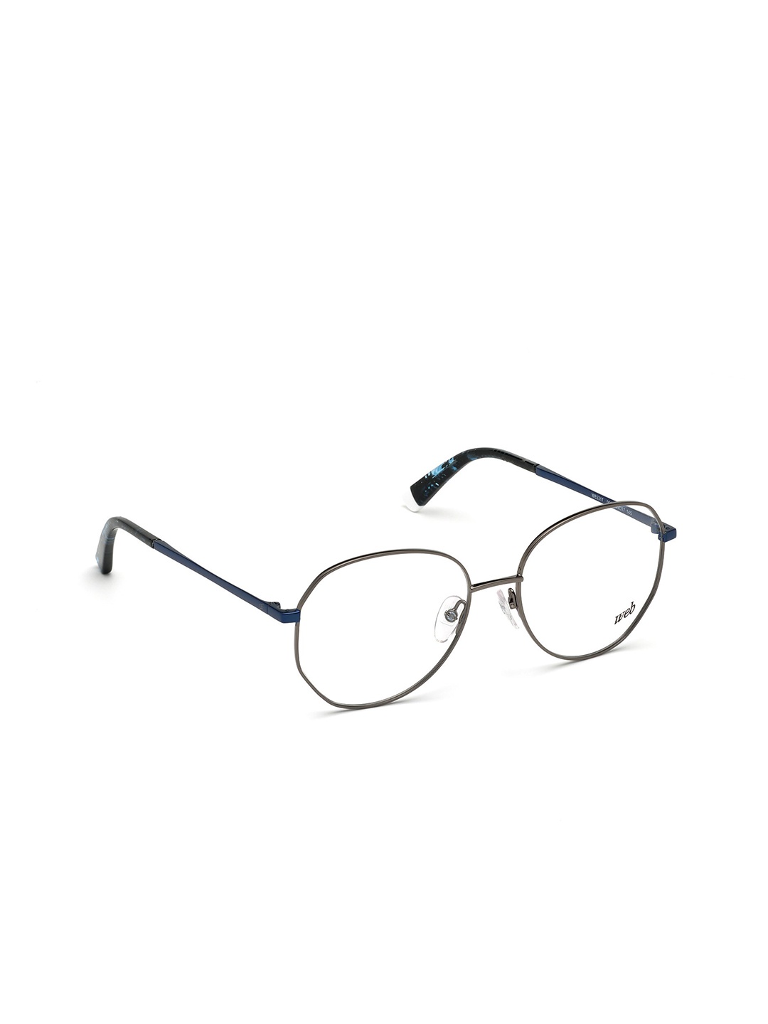 

WEB EYEWEAR Unisex Silver-Toned & Blue Full Rim Round Frames WE5317 55 008