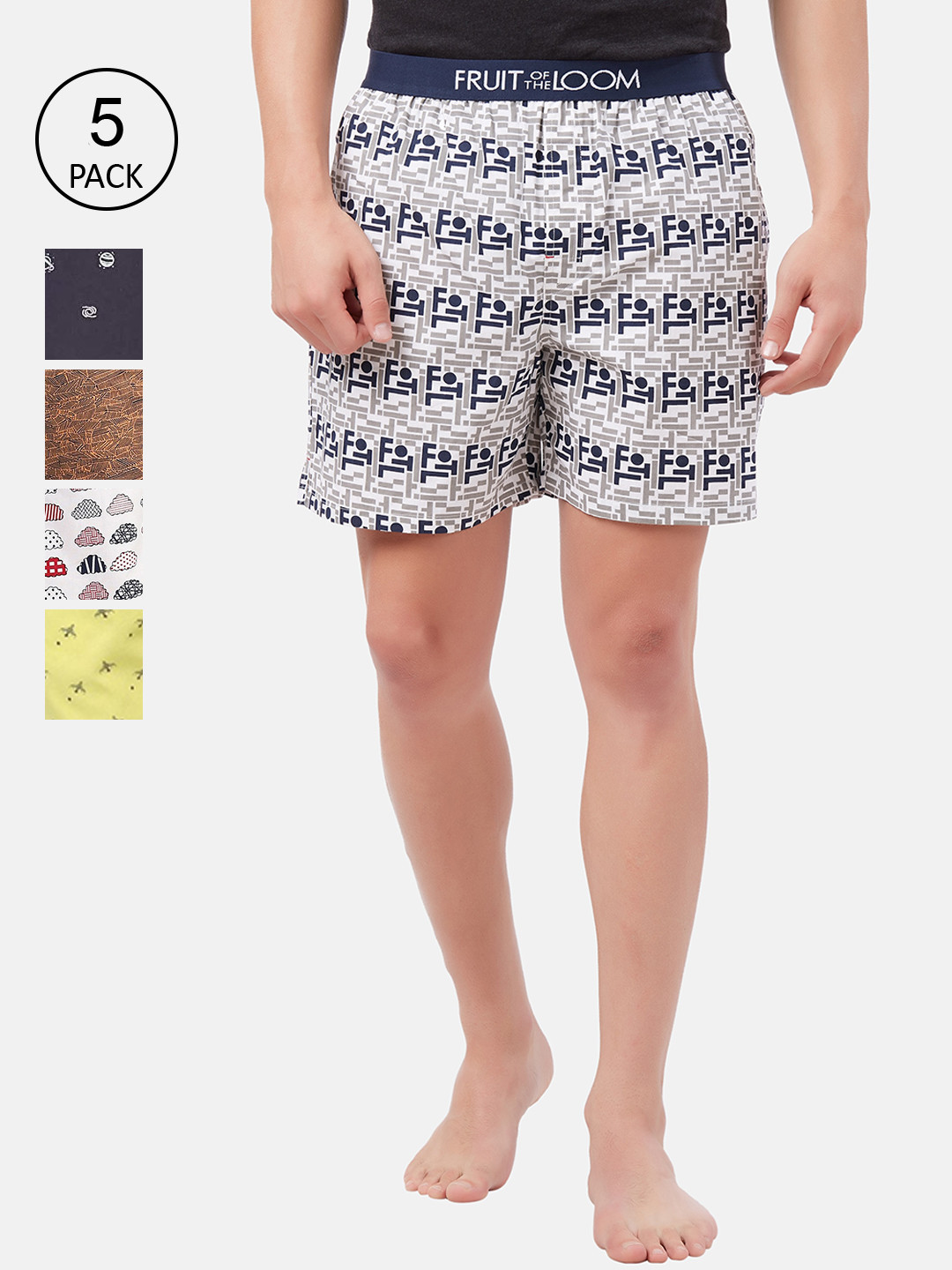 

Fruit of the loom Men Pack Of 5 Assorted Printed Boxers